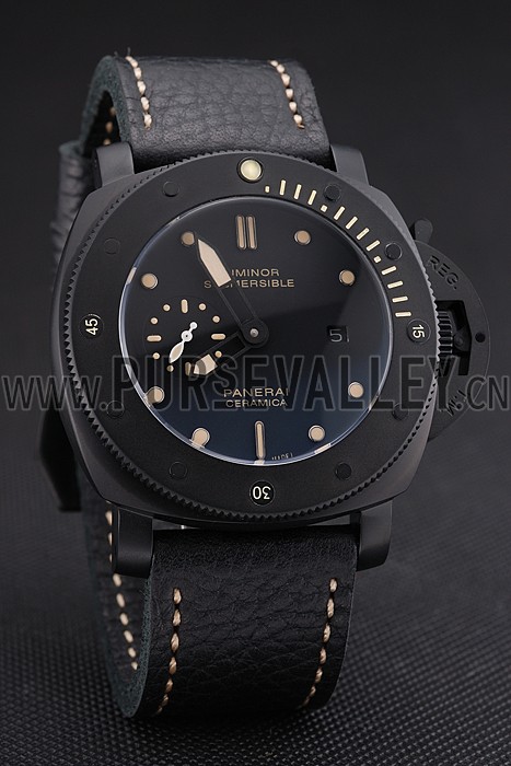 Panerai Luminor Submersible Black Dial Black Case Black Leather Strap