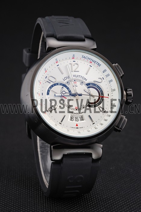 Louis Vuitton Tambour Essential Voyagez White Dial Black Case Black Rubber Strap