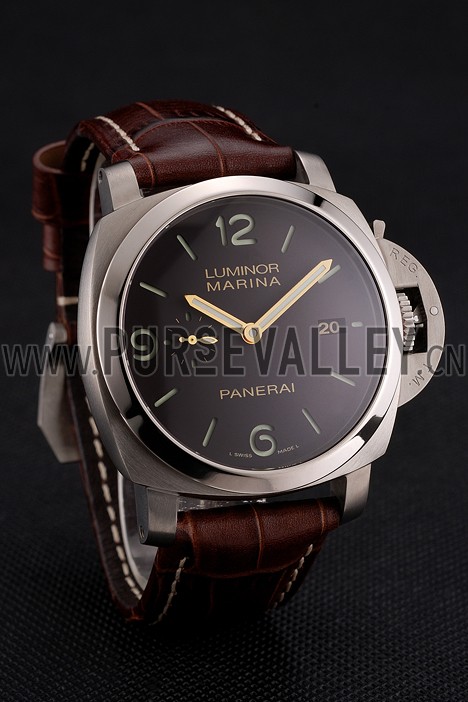 Swiss Panerai Luminor Marina 1950 3 Days Brown Dial Stainless Steel Case Brown Leather Strap