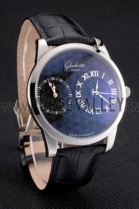 Glashutte Original Black Dial Stainless Steel Case Black Leather Strap
