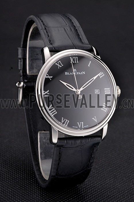 Blancpain Villeret Ultra Slim Black Dial Stainless Steel Case Black Leather Strap