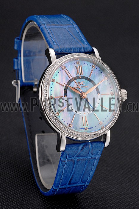 IWC Portofino Day And Night Pearl Dial Stainless Steel Case Blue Leather Strap