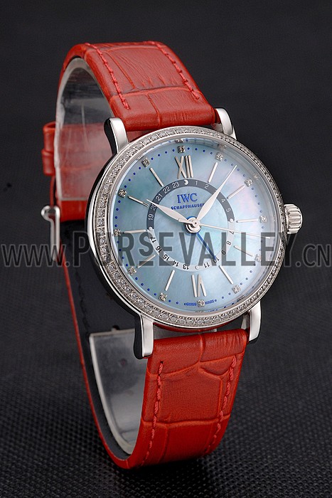 IWC Portofino Day And Night Pearl Dial Stainless Steel Case Red Leather Strap