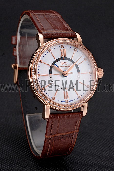 IWC Portofino Day And Night Silver Dial Rose Gold Case Brown Leather Strap
