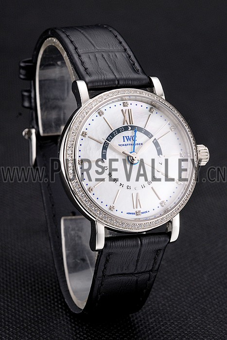 IWC Portofino Day And Night Silver Dial Stainless Steel Case Black Leather Strap