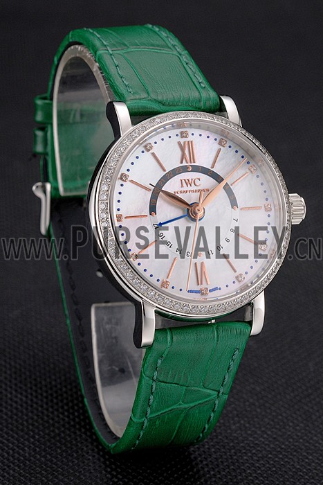 IWC Portofino Day And Night White Dial Stainless Steel Case Green Leather Strap