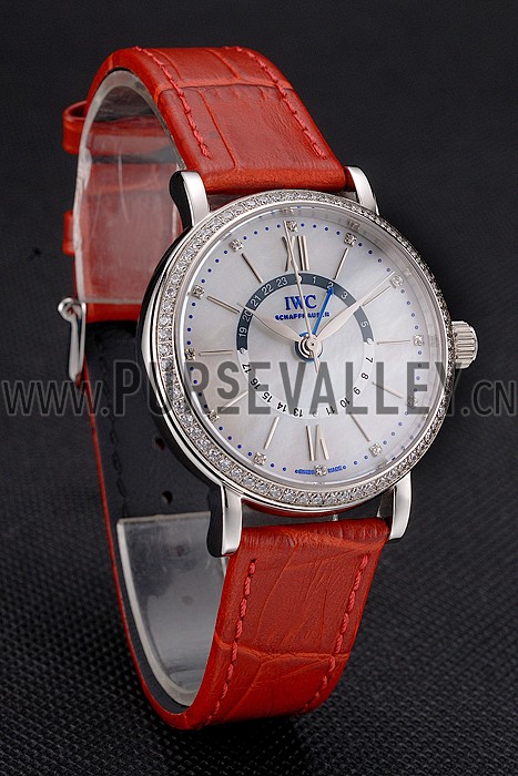 IWC Portofino Day And Night White Dial Stainless Steel Case Red Leather Strap