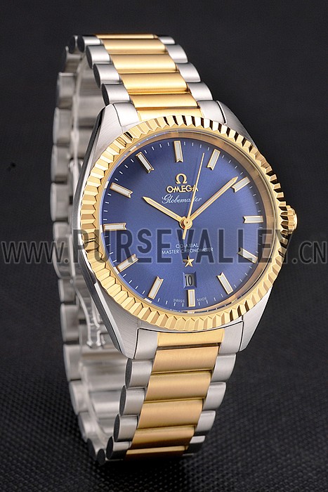 Omega Globemaster Blue Dial Stainless Steel Case Gold Bezel Two Tone Bracelet