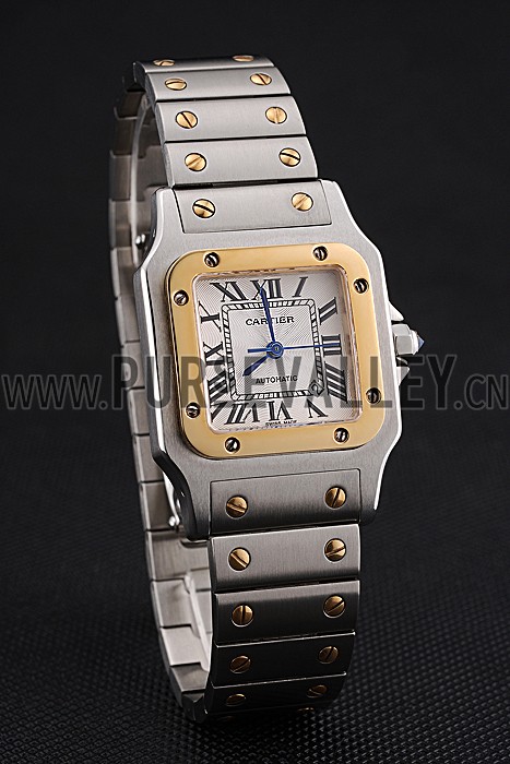 Swiss Cartier Santos De Cartier Galbeee Yellow Gold and Steel Case Steel Bracelet Small 622644
