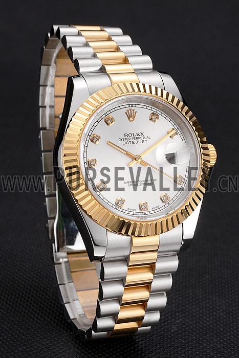Swiss Rolex Datejust White Dial Gold Bezel Stainless Steel Case Two Tone Bracelet
