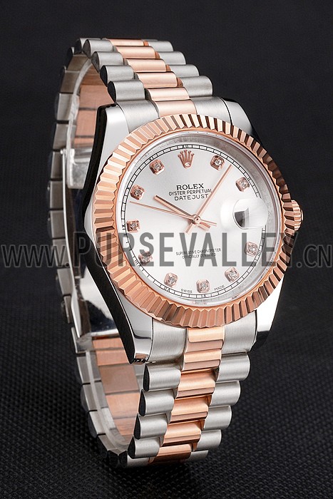 Swiss Rolex Datejust White Dial Rose Gold Bezel Stainless Steel Case Two Tone Bracelet