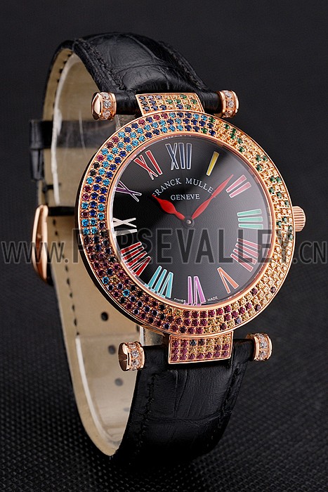Franck Muller Double Mistery 4 Saisons Black Dial Rose Gold Case Black Leather Strap