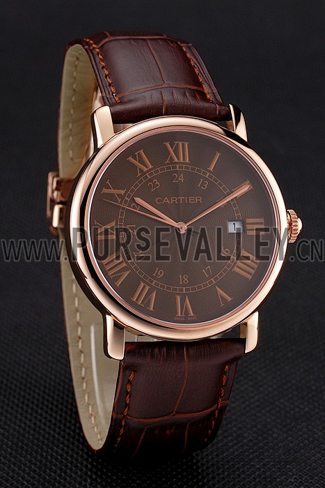 Cartier Ronde Solo Brown Dial Rose Gold Case Brown Leather Strap