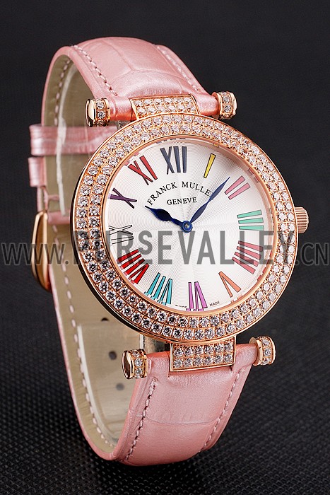 Franck Muller Double Mistery Ronde White Dial Rose Gold Case Light Pink Leather Strap