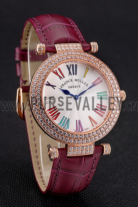 Franck Muller Double Mistery Ronde White Dial Rose Gold Case Plum Leather Strap