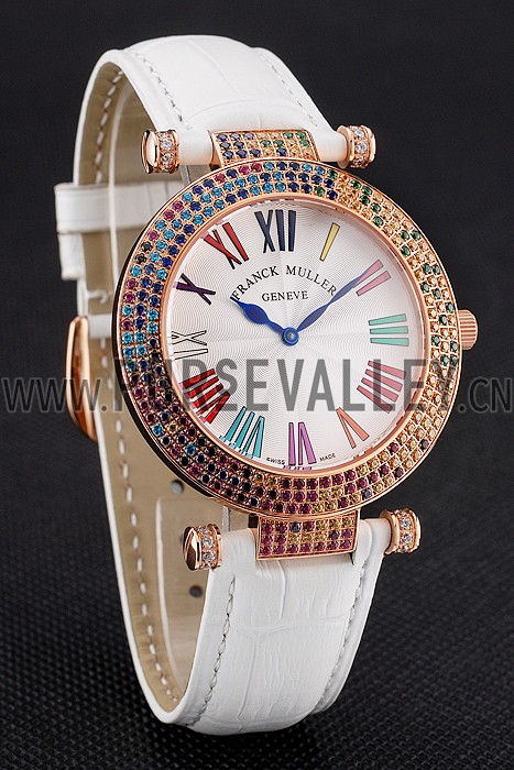 Franck Muller Double Mistery 4 Saisons White Dial Rose Gold Case White Leather Strap