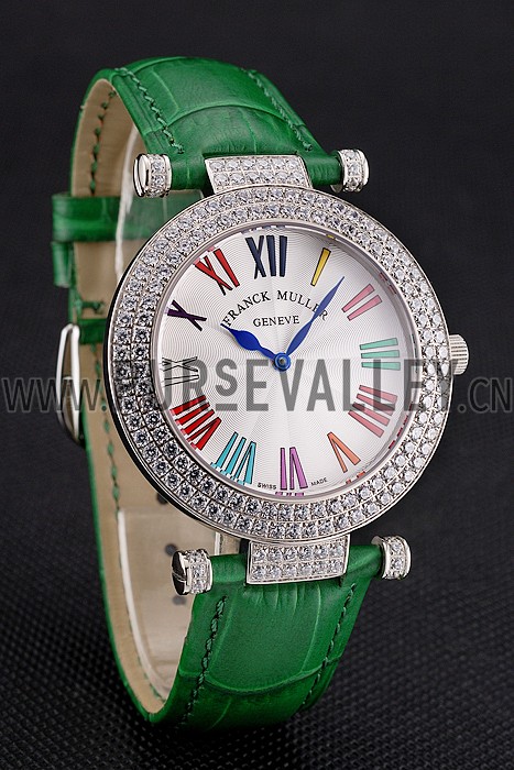 Franck Muller Double Mistery Ronde White Dial Stainless Steel Case Green Leather Strap