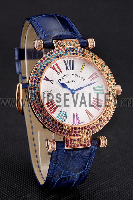 Franck Muller Double Mistery 4 Saisons White Dial Rose Gold Case Blue Leather Strap