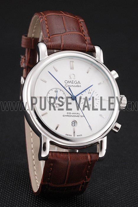 Omega Seamaster Vintage Chronograph White Dial Stainless Steel Case Brown Leather Strap
