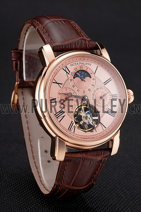 Patek Philippe Grand Complications Moonphase Perpetual Calendar Tourbillon Rose Gold Case And Dial Brown Leather Strap