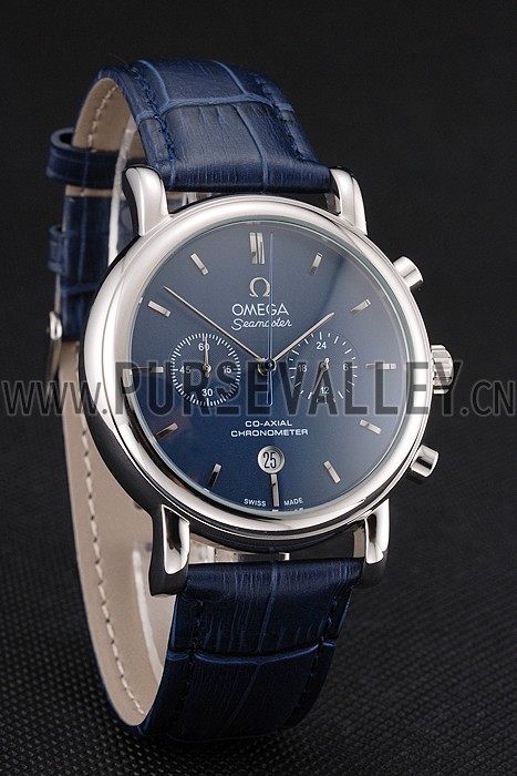 Omega Seamaster Vintage Chronograph Blue Dial Stainless Steel Case Blue Leather Strap