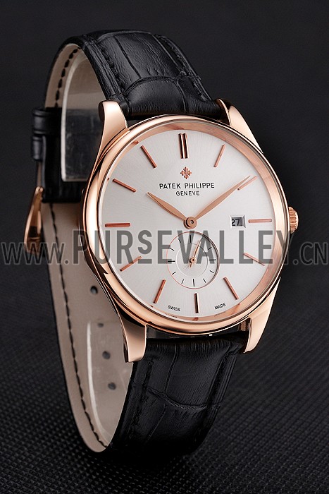 Patek Philippe Calatrava Date White Dial Rose Gold Case Black Leather Strap