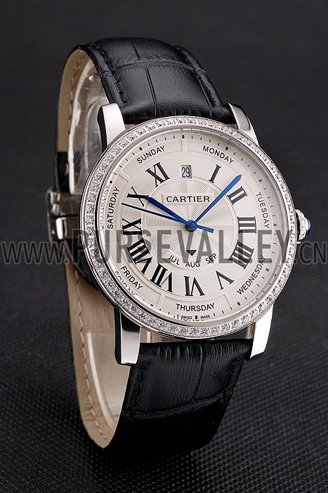 Swiss Cartier Ballon Bleu GMT Silver Dial Rose Gold Case Brown Leather Strap