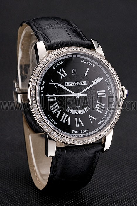 Swiss Cartier Ballon Bleu GMT Silver Dial Stainless Steel Case Black Leather Strap