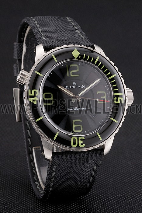 Swiss Blancpain 500 Fathoms Black Dial Stainless Steel Case Black Canvas Strap