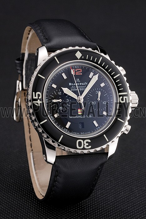 Swiss Blancpain Air Command Monaco YS Black Dial Stainless Steel Case Black Leather Strap