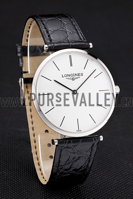 Swiss Longines Grande Classique White Dial Stainless Steel Case Black Leather Strap