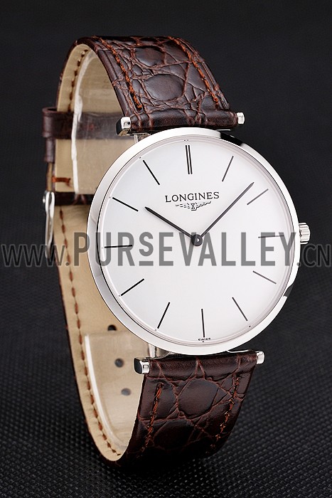 Swiss Longines Grande Classique White Dial Stainless Steel Case Brown Leather Strap