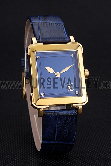 Louis Vuitton Emprise Blue Dial Gold Case Blue Leather Strap 622788
