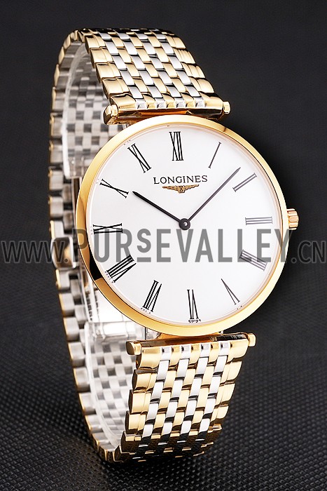 Swiss Longines Grande Classique White Dial Roman Numerals Gold Case Two Tone Bracelet