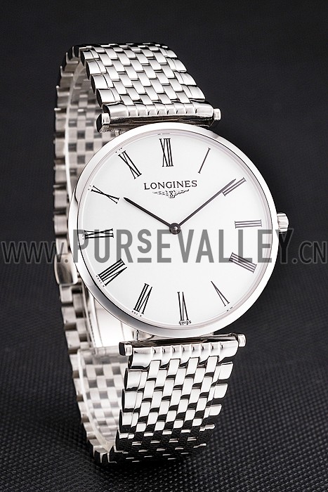 Swiss Longines Grande Classique White Dial Roman Numerals Stainless Steel Case And Bracelet