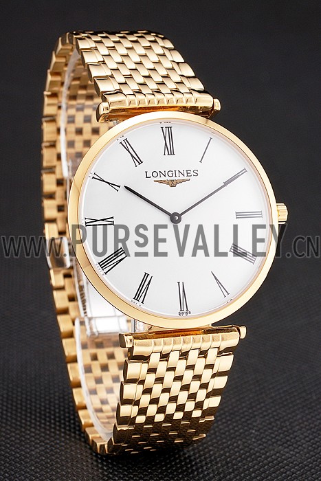 Swiss Longines Grande Classique White Dial Roman Numerals Gold Case And Bracelet