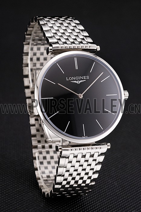 Swiss Longines Grande Classique Black Dial Stainless Steel Case And Bracelet
