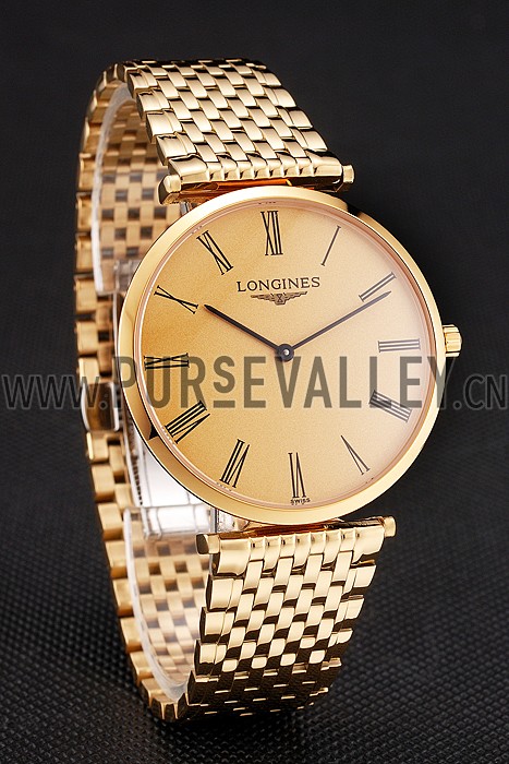 Swiss Longines Grande Classique Gold Dial Roman Numerals Gold Case And Bracelet