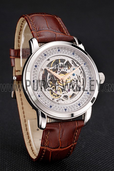 Swiss Piaget Altiplano Skeleton Dial With Diamonds Stainless Steel Case Brown Leather Strap
