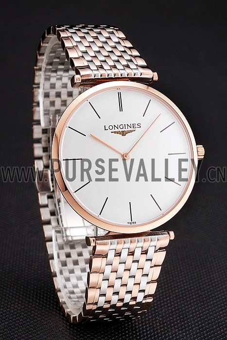 Swiss Longines Grande Classique White Dial Rose Gold Case Two Tone Bracelet