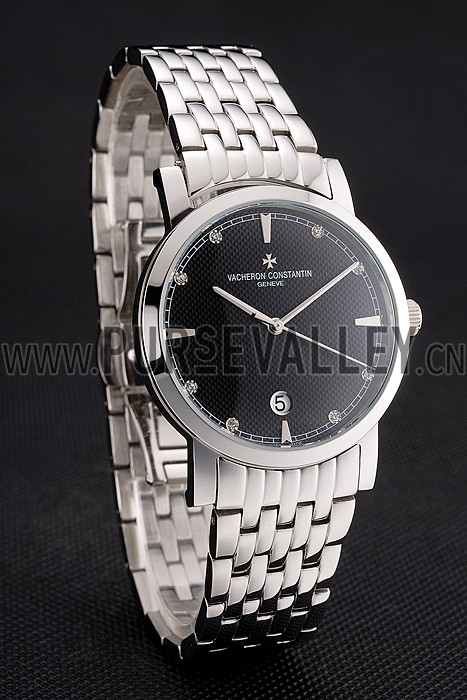 Vacheron Constantin Fine Black Dial Stainless Steel Case And Bracelet