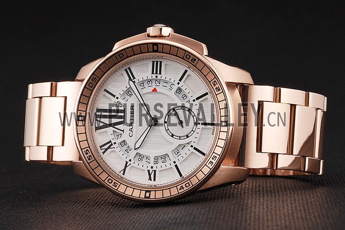 Cartier Calibre De Cartier Small Seconds White Dial Rose Gold Case And Bracelet