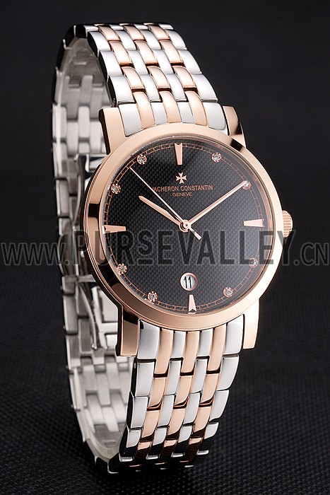 Vacheron Constantin Fine Black Dial Rose Gold Case Two Tone Bracelet