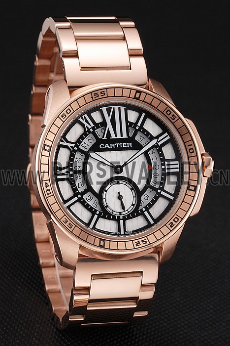 Cartier Calibre De Cartier Small Seconds Black And White Dial Rose Gold Case And Bracelet