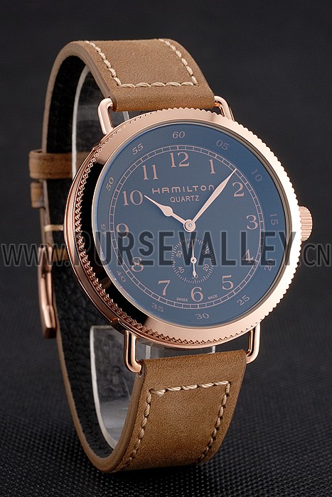 Hamilton Navy Pioneer Small Second Black Dial Rose Gold Case Light Brown Leather Strap