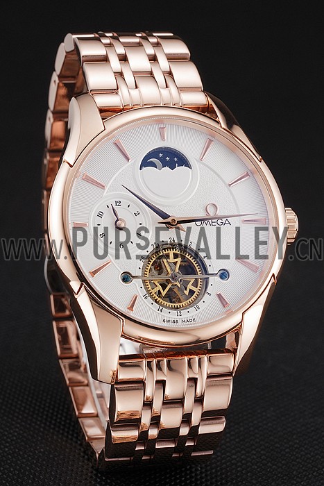 Omega De Ville Moonphase Tourbillon White Dial Rose Gold Case And Bracelet