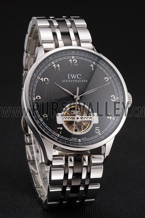 IWC Portugieser Tourbillon Black Dial Stainless Steel Case Two Tone Black Steel Bracelet