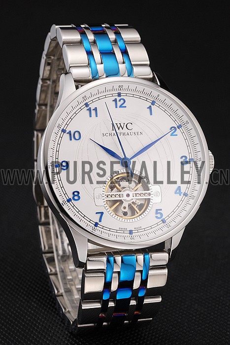 IWC Portugieser Tourbillon White Dial Blue Numerals Stainless Steel Case Two Tone Blue Steel Numerals