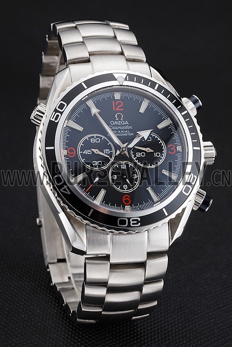 Swiss Omega Seamaster Chronograph Black Dial Black Bezel Stainless Steel Case And Bracelet