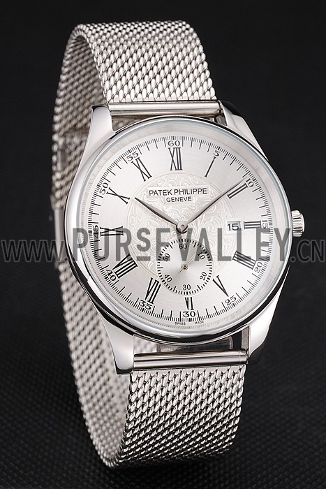 Patek Philippe Calatrava Small Seconds Silver Engraved Dial Stainless Steel Case And Bracelet